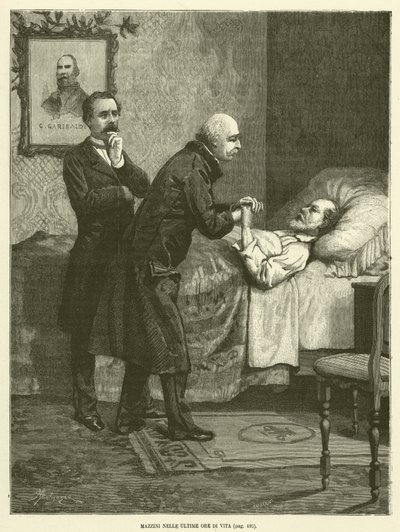 Mazzini v posledních hodinách svého života (rytina) od Italian School