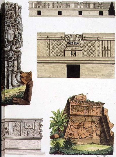 Mexické starožitnosti, architektonické detaily z desky 48 „Dějiny národů“ (akvatinta) (viz také 94497) od Italian School