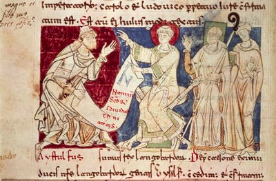Miniatura z Chronicon Vulturnense, iluminovaný kodex složený mnichem Iohannesem, cca 1130, Itálie od Italian School