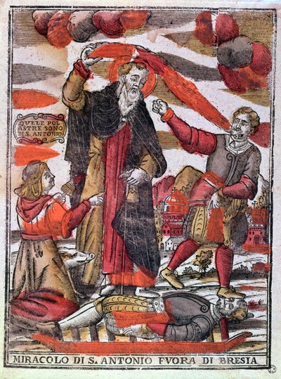 Zázrak sv. Antonína Velikého uzdravující otráveného muže (barevný dřevořez) od Italian School