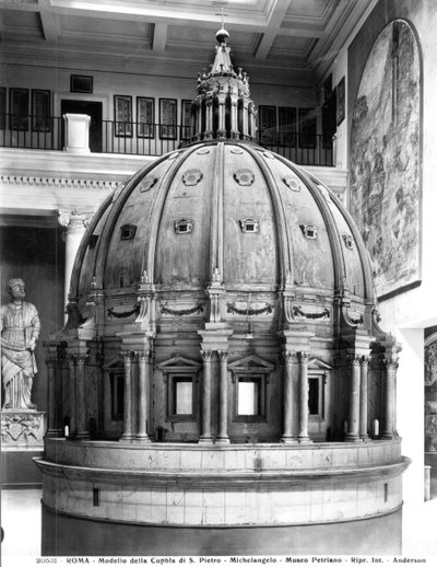 Model kupole svatého Petra, navržený Michelangelem (1475-1564) a postaven Giacomo della Porta (asi 1533-1602) v letech 1588-90 (dřevo) od Italian School