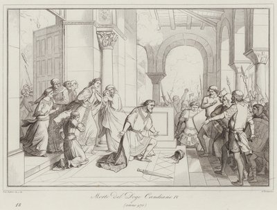 Death of Doge Candiano IV, 976 (rytina) od Italian School