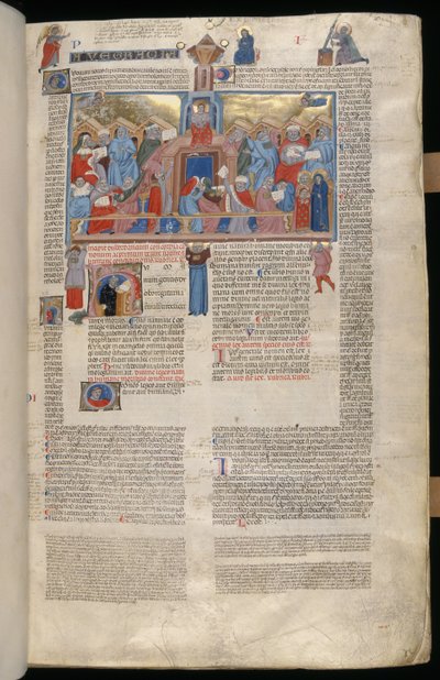 Paní 183, f.1r: Kristus v chrámu, miniatura z Decreta cum Apparatu Ioannis Andreae Laurentii od Italian School