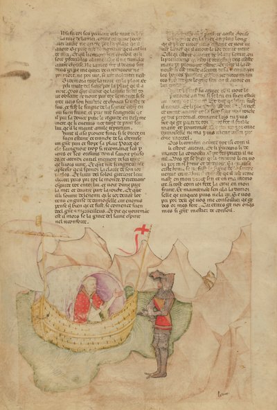 Paní Fr 343 fol.32v Bílá loď přichází zachránit Percivala z Queste del Saint Graal, kolem 1380-85 od Italian School