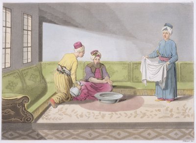 Muslim Performing his Ablutions, deska 34 z části III, svazek I Dějin národů, vyryl V. Raineri (akvatinta) od Italian School