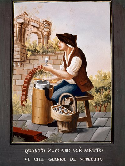 Neapolské malé metiery: prodejce sorbetů - (Starý obchod: prodavač zmrzliny) Akvarel 19. století - Neapol Museo Nazionale di San Martino od Italian School