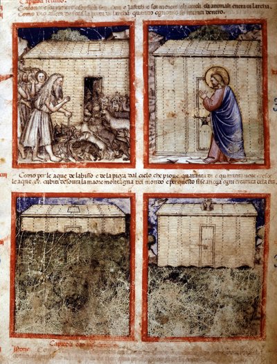 Noemova archa, miniatura převzatá z kodexu 212 (nebo Padovano Codice nebo Bible z Padovy) 1390-1400 Rovigo, Accademia dei Concordi od Italian School