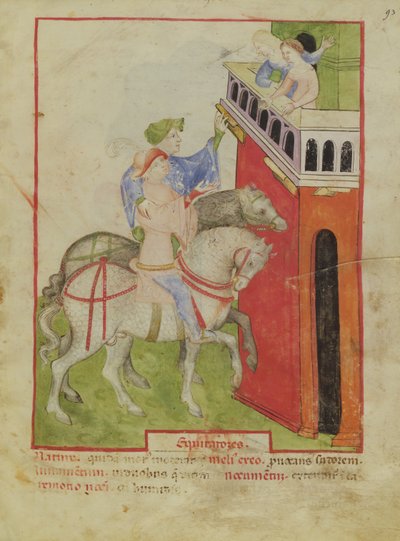 Nouv Acq Lat 1673 f.93 Jízda na koni, z Tacuinum Sanitatis, asi 1390-1400 od Italian School