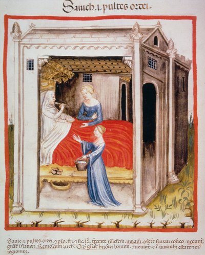 Nova 2644 fol.44v Ochutnávka ječmenné polévky, od Tacuinum Sanitatis od Italian School