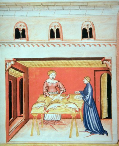Nova 2644 fol.79v Řezníci: Odstranění varlat, z Tacuinum Sanitatis od Italian School
