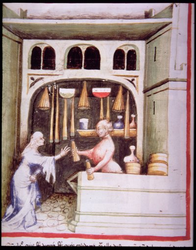 Nova 2644 fol.95v The Candle Shop, od Tacuinum Sanitatis od Italian School