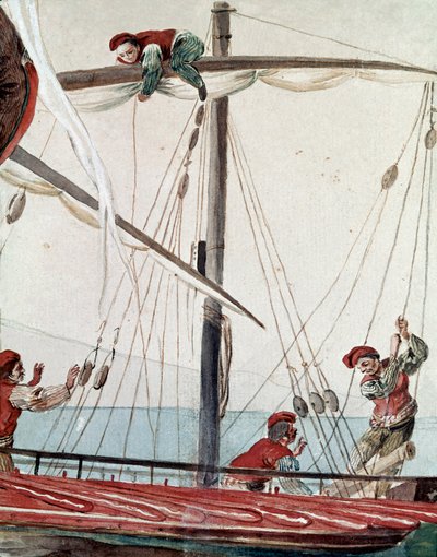 Staré neapolské obchody: rybářská loď - akvarel z 19. století - Neapol Museo Nazionale di San Martino od Italian School