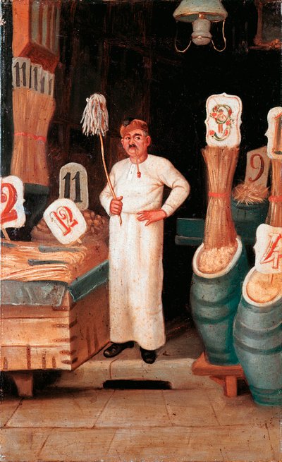 Old metier: obchod prodavače těstovin. Anonymní detrempe. 19. století 19. století Národní muzeum těstovin, Agnesi Foundation, Řím od Italian School