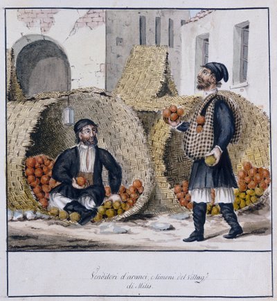 Prodejci pomerančů a citronů Milis na Sardinii, tištěná ms.258, Luzzetti Collection od Italian School
