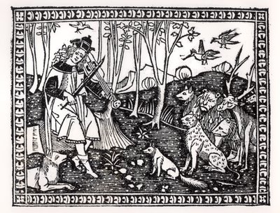 Orpheus Playing to the Animals, 1500 (dřevořez) (černobílá fotografie) od Italian School