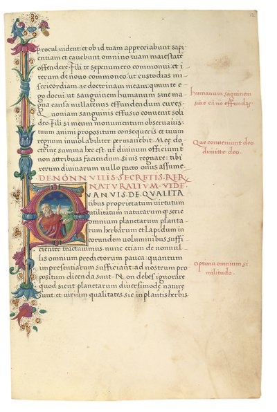 PSEUDO-ARISTOTLE, Secreta secretorum; "MARDOCHEUS IUDEUS", Epistola ad Alexandrum de cognitione veri dei; ADAM DE MONTALDO (fl. cca 1450-1495), Divinitus prolata iudicia sive premonita; Quedam alia summatim posita iudicia, Řím, cca 1490 (tuš a barva na vel od Italian School