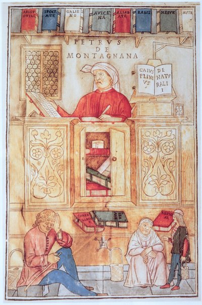 Petrus de Montagnana, ilustrace z „Fasciculus Medicinae“ od Jeana de Ketham, vydané v Benátkách 1495 (barevný dřevoryt) od Italian School