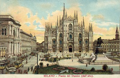 Piazza del Duomo, Milán (barevná litografie) od Italian School
