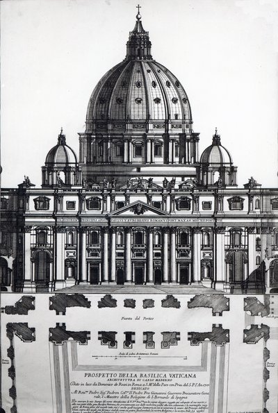 Plán St. Peters, Řím, rytý Alessandro Specchi od Italian School