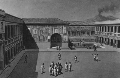 Pompeje: Interiér Stabianových lázní (litho) od Italian School