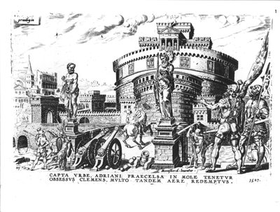Papež Klement VII (1478-1534) je držen v obležení Karlem V. (1500-58) vysoko v Hadriánově věži, 1527 od Italian School