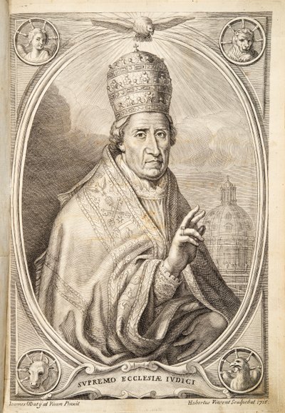 Papež Klement XI., pub. 1717 (rytina) od Italian School