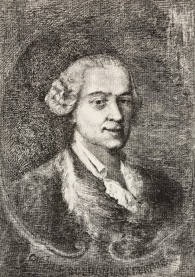 Portrét Carla Goldoniho (1707-1793), italského dramatika, rytina Marco Pitteri z malby Giambattista Piazzetta a kresba E Ximenes, rytina z L