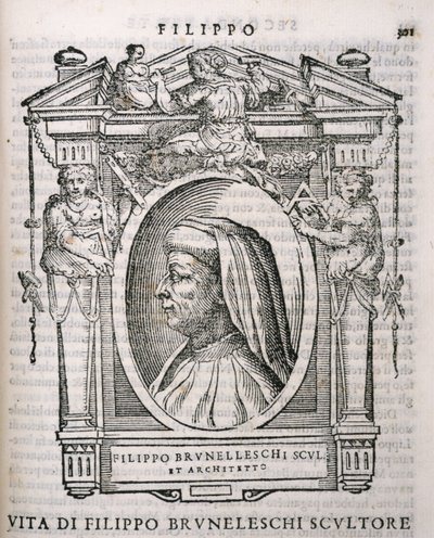 Portrét Filippa Brunelleschiho (1377-1446) z Vasaris Lives of the Artists, poprvé publikován v roce 1550 od Italian School