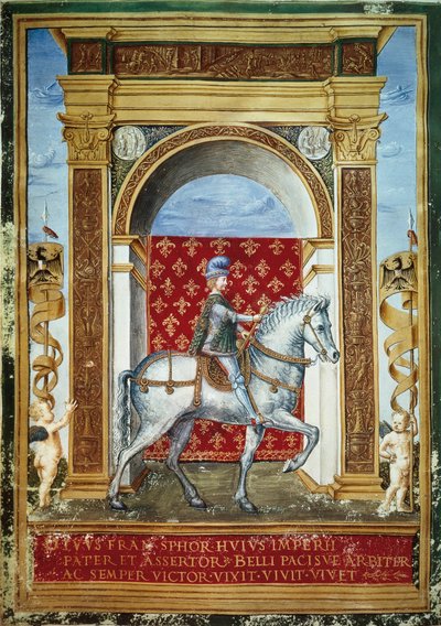 Portrét Francesca Sforzy na koni od Italian School