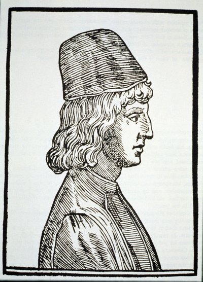 Portrét Pico della Mirandola (1463-94), z Delle Celeste Fisionomia od Giovanniho Battisty della Porta, Padova 1616, ilustrovaný v Historii magie, vydané koncem 19. století od Italian School