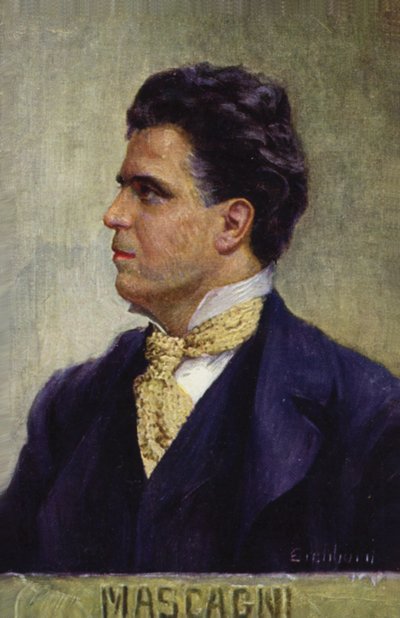 Portrét Pietra Mascagniho (barevná litografie) od Italian School