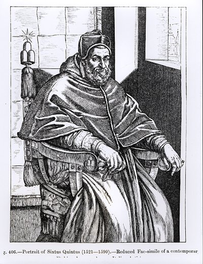 Portrét papeže Sixta V. (1520-90) ilustrace z „Vědy a literatury ve středověku a renesanci“, napsal a vyryl Paul Lacroix, 1878 od Italian School