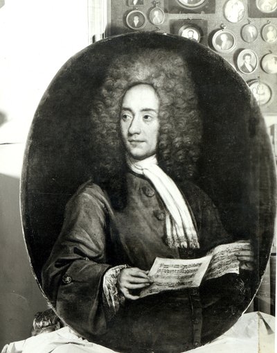 Portrét skladatele Tomaso Giovanni Albinoniho (1671-1751) s hudební partiturou od Italian School