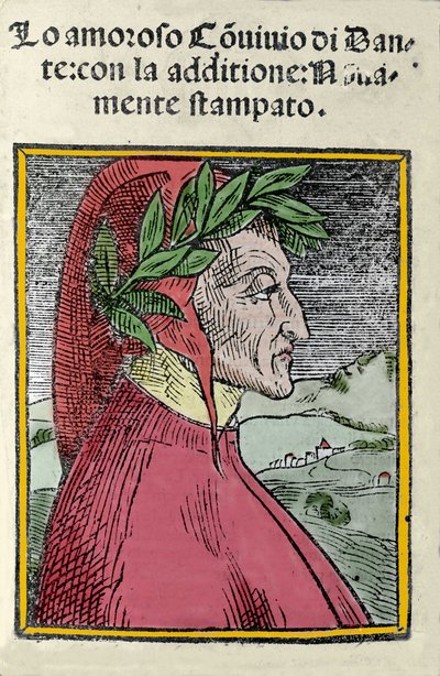 Portrét italského básníka Dante Alighieriho (1265-1321). Rytina. Frontispice "" Il convivio "" z roku 1554 od Italian School