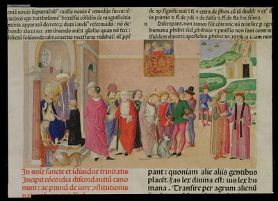 Prezentace díla papeži z „Decretum Gratiani“ (vellum) od Italian School