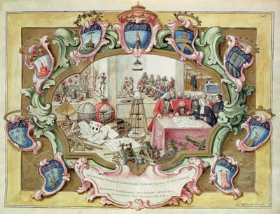 Princ Frederick Christian z Polska na návštěvě Institutu vědy, Bologna v roce 1739 (akvarel na papíře) od Italian School