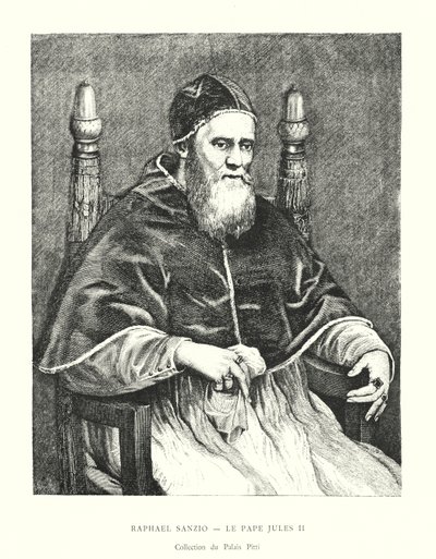 Raphael Sanzio, papež Julius II., Pitti Palace Collection (rytina) od Italian School