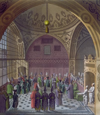 Přijetí západních velvyslanců velkovezírem sultána v Konstantinopoli, kolem roku 1820 (barevná rytina) od Italian School