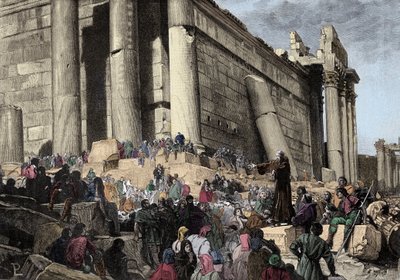 Zastoupení Arnauda de Brescia (Arnaldo da Brescia) (1090-1155), italského politického a náboženského reformátora, během předpovědi. V roce 1145 kázal v Římě povstání proti papeži Evženu III., který měl být pronásledován a snažil se obnovit římskou repu od Italian School