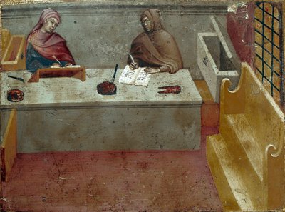 Reprezentace camerlingvisty, asistenta opisovače Anonymní malba na dřevě Biccherny (obálka účetního rejstříku města Siena) 1388. Siena Archivio di Stato, Itálie od Italian School