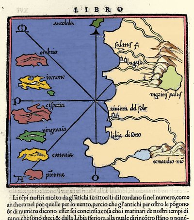 Zastoupení Kanárských ostrovů. Isolario (mapa ostrovů) od Benedetta Bordonea. Benátky 1547 od Italian School