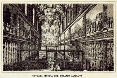 Řím: Sixtinská kaple ve Vatikánském paláci (litho) od Italian School