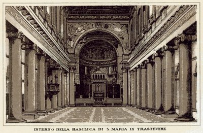 Řím: Interiér baziliky S Maria In Trastevere (litho) od Italian School