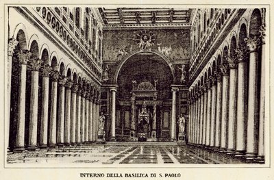 Řím: Interiér baziliky Di S Paolo (litho) od Italian School
