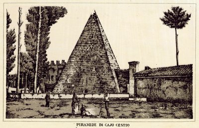 Řím: Pyramida Cajo Cestio (litho) od Italian School