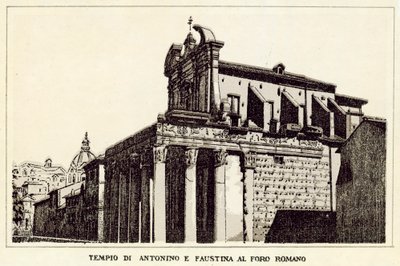 Řím: Chrám Antonina a Faustiny na Foru Romanu (litho) od Italian School