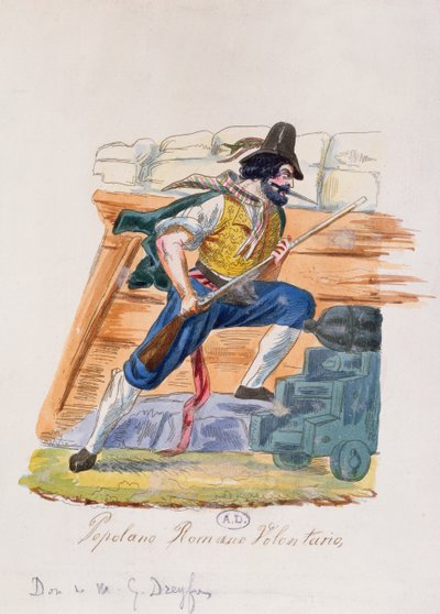 Římský lidový dobrovolník z povstání v Římě v roce 1848 (barevná rytina) od Italian School