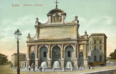 Řím, Itálie, Fontana Paolina (barevná litografie) od Italian School