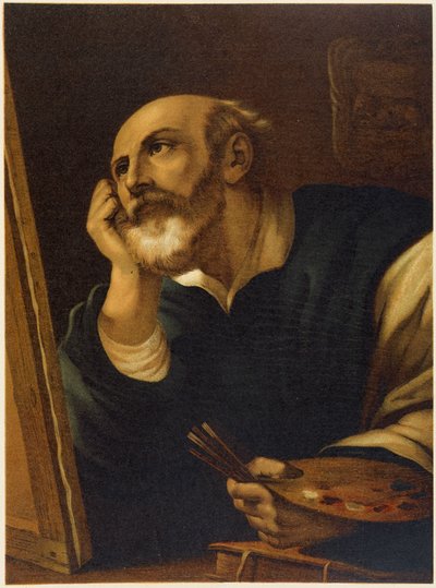 Svatý Lukáš, který maluje ve „Zlaté klasické Bibli: Dějiny Božího zjevení ve starověkém a novém úsilí“ od Giovanniho Ladislao Sykory (sv. 2), přeložil Don Clemente Benetti. (italská bible) od Italian School