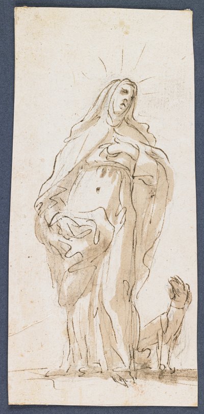 Svatá Markéta z Cortony, konec 17. století (pero a hnědý inkoust a pero na černé křídě) od Italian School